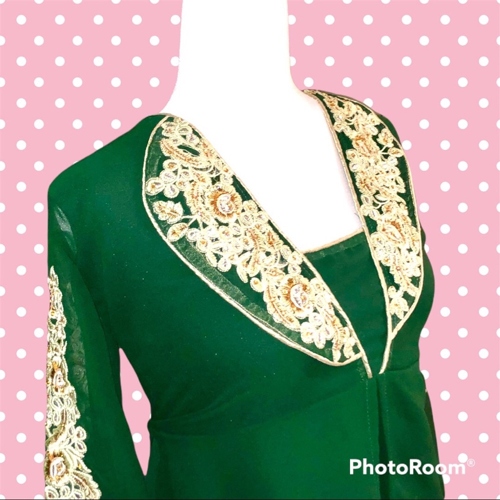 HOST PICKx2! Vintage Romantic Deep Hunter Green Dress - Picture 6 of 12